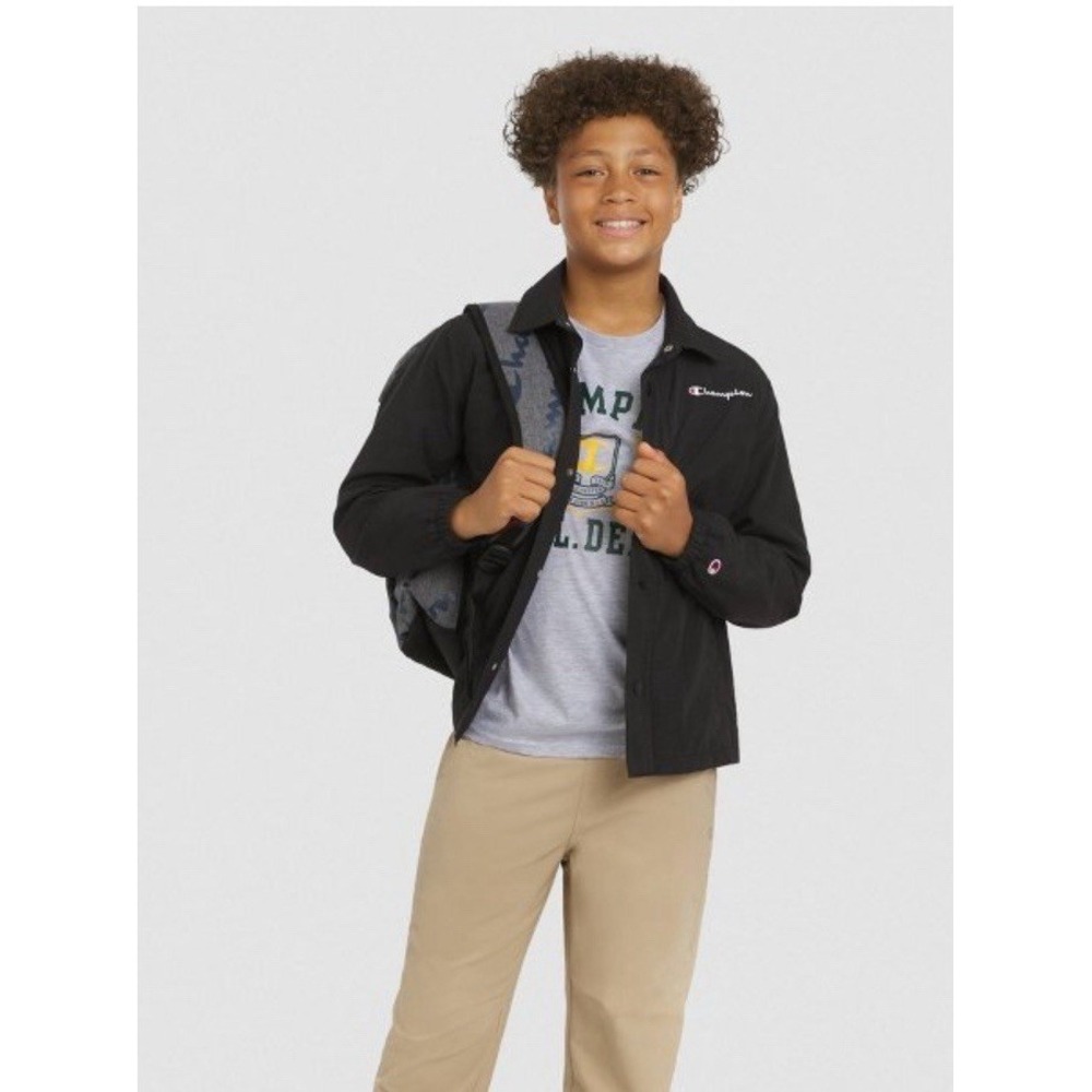 Champion‎ Boys' Size Large 14-16 Nylon Coach's Jacket Black, fleece line Shirt